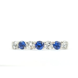 Ring 7-Stone Stackable .43ctw Round Diamonds .39ctw Blue Sapphire 900pt Sz7.5 4.4g 126060022
