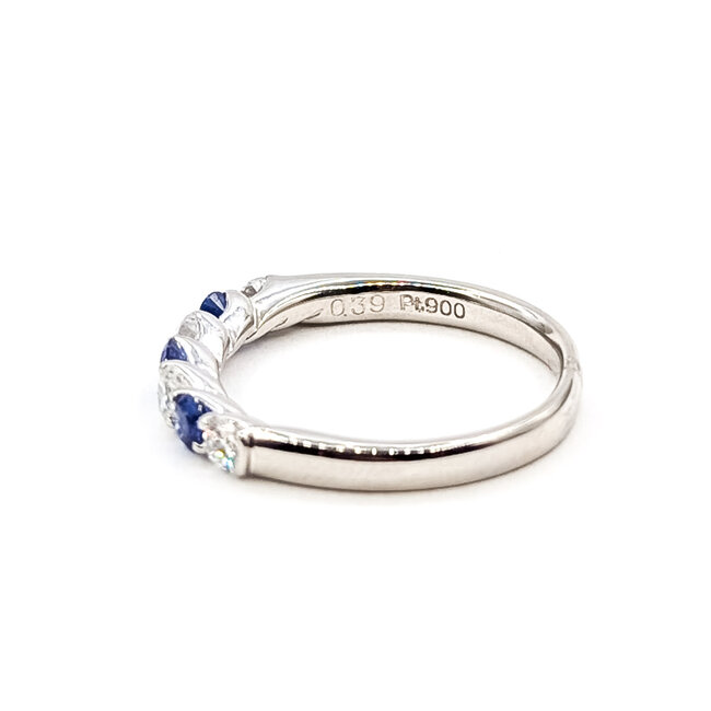 Ring 7-Stone Stackable .43ctw Round Diamonds .39ctw Blue Sapphire 900pt Sz7.5 4.4g 126060022