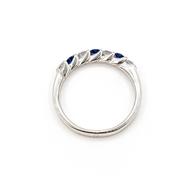Ring 7-Stone Stackable .43ctw Round Diamonds .39ctw Blue Sapphire 900pt Sz7.5 4.4g 126060022
