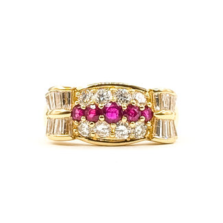 Ring Band 1.21ctw Round and Tapered Baguette Diamonds .43ctw Red Ruby 18ky Sz5 7.5g 126060019