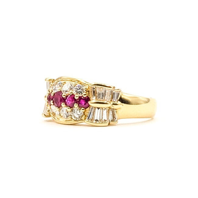 Ring Band 1.21ctw Round and Tapered Baguette Diamonds .43ctw Red Ruby 18ky Sz5 7.5g 126060019