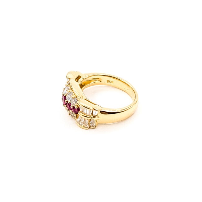 Ring Band 1.21ctw Round and Tapered Baguette Diamonds .43ctw Red Ruby 18ky Sz5 7.5g 126060019