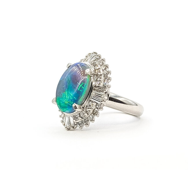 Ring Ballerina 1.20ctw Round & Baguette Diamonds 3.59ct Australian Opal 900pt Sz6 11.3g 126060021