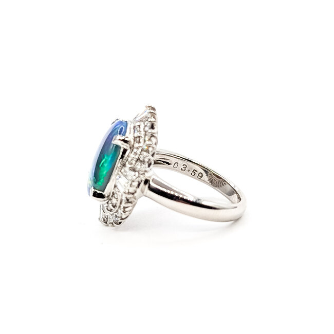 Ring Ballerina 1.20ctw Round & Baguette Diamonds 3.59ct Australian Opal 900pt Sz6 11.3g 126060021