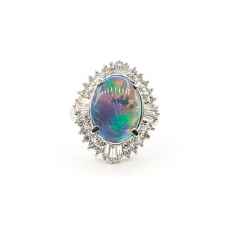 Ring Ballerina 1.20ctw Round & Baguette Diamonds 3.59ct Australian Opal 900pt Sz6 11.3g 126060021