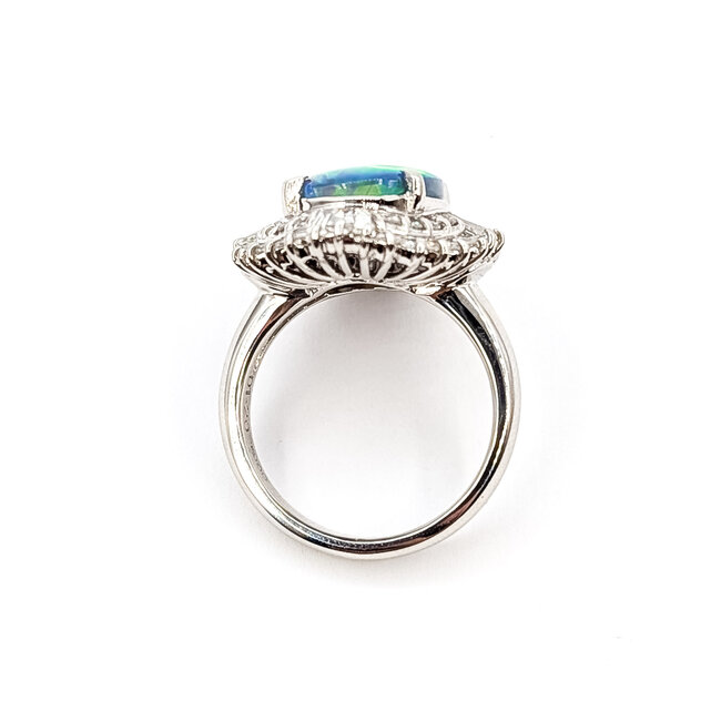 Ring Ballerina 1.20ctw Round & Baguette Diamonds 3.59ct Australian Opal 900pt Sz6 11.3g 126060021
