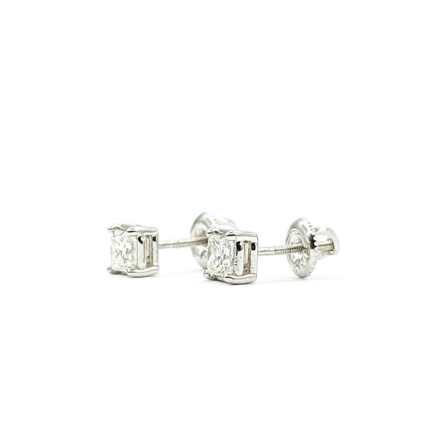 Earrings Stud Screwback .72ctw Princess Diamonds 14kw 5.5mm 2.27g 226060010