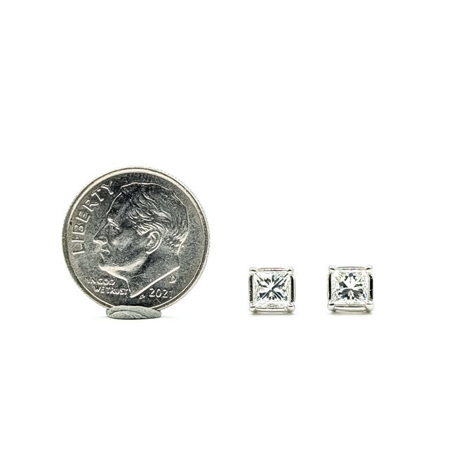 Earrings Stud Screwback .72ctw Princess Diamonds 14kw 5.5mm 2.27g 226060010