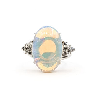 Ring .35ctw Round Diamonds 6.76ct Jelly Opal 18kw Sz6 8.1g 126060020