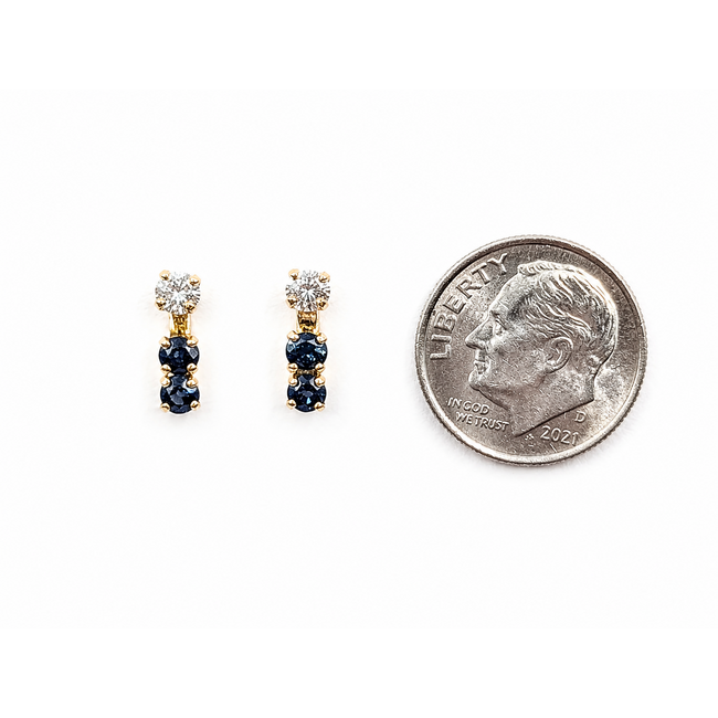 Earrings Screwback Sapphire Jackets .30ctw Round Diamonds .50ctw Teal Blue Sapphire 14ky 10x4mm 1.41g 126060017