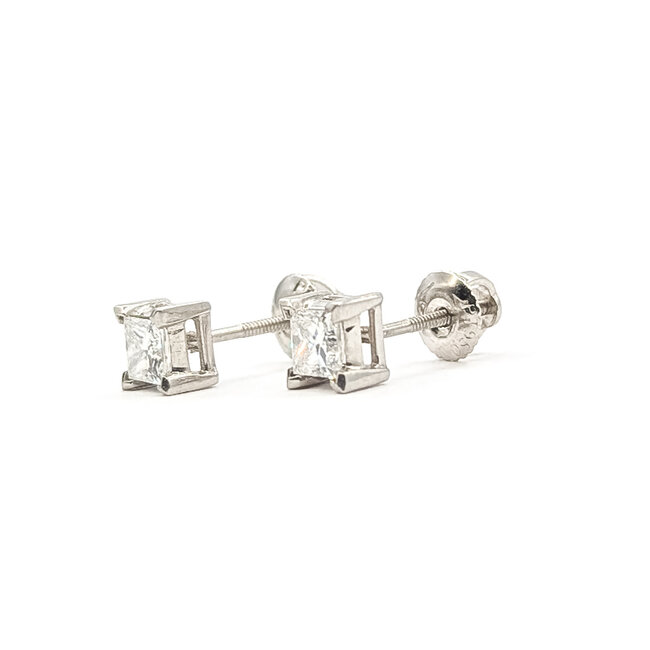Earrings Stud Screwback .76ctw Princess Diamonds GIA: 13303391, 13191942 950pt 5.5mm 2.27g 226060009
