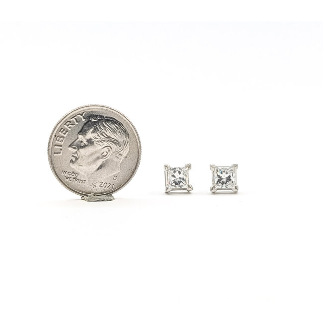 Earrings Stud Screwback .76ctw Princess Diamonds GIA: 13303391, 13191942 950pt 5.5mm 2.27g 226060009