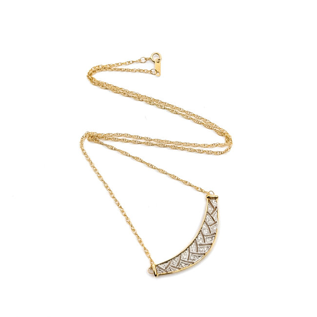 Necklace Bar Milgrain 0.12ctw Round Diamonds 14ky 1.5x.5" 17.5" 3.12g 126060025