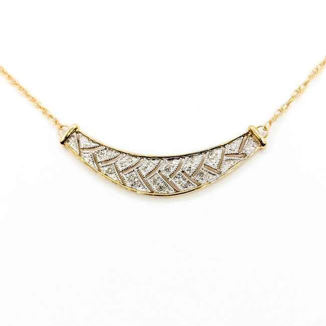 Necklace Bar Milgrain 0.12ctw Round Diamonds 14ky 1.5x.5" 17.5" 3.12g 126060025