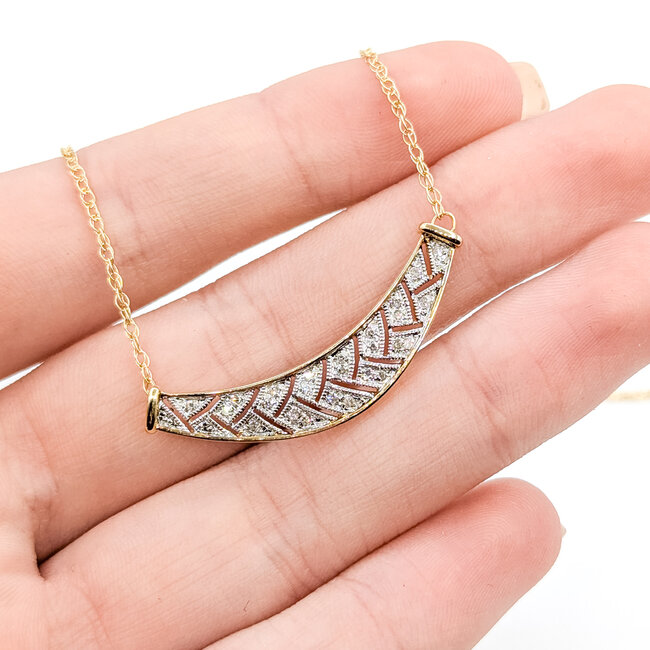 Necklace Bar Milgrain 0.12ctw Round Diamonds 14ky 1.5x.5" 17.5" 3.12g 126060025
