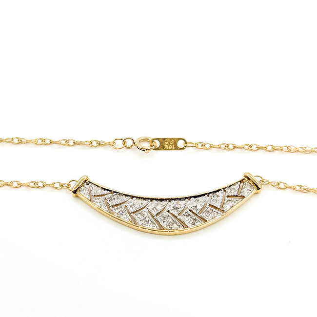 Necklace Bar Milgrain 0.12ctw Round Diamonds 14ky 1.5x.5" 17.5" 3.12g 126060025