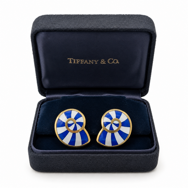 Earrings Tiffany & Co. Shell Lapis & Shell 18ky .9x.9" 13.67g 126060027