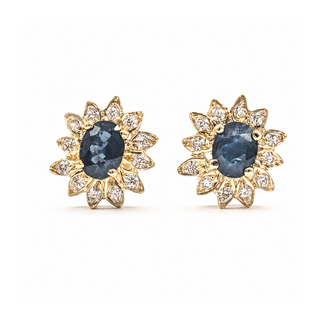 Earrings Stud Halo .16ctw Round Diamonds .70ctw Teal Blue Sapphire 10ky .4.3" 2.23g 226050029