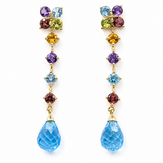 Earrings Dangle 2.5ctw Topaz, Garnet, Peridot, Citrine 10ky 1.5x.25" 3.05g 226050027