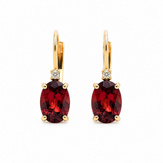 Earrings Leverback Drop .02ctw Round Diamonds 2ctw Red Garnet 10ky .55x.2" 1.26g 126050075