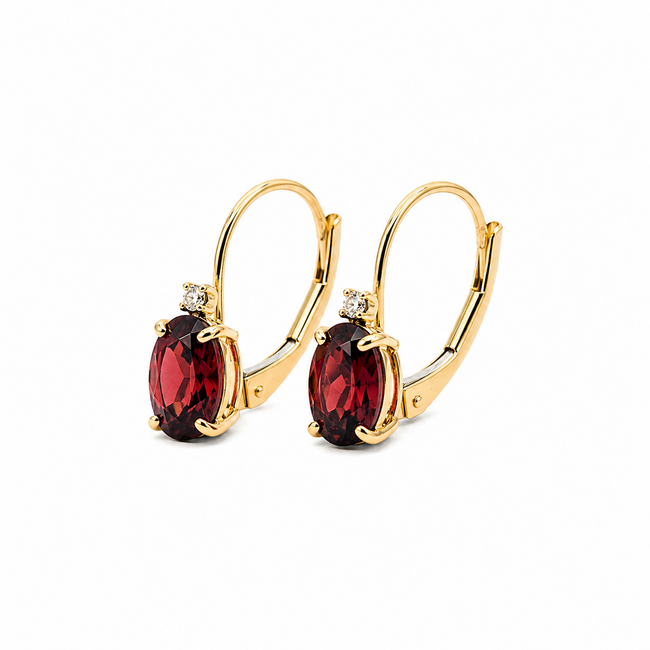 Earrings Leverback Drop .02ctw Round Diamonds 2ctw Red Garnet 10ky .55x.2" 1.26g 126050075