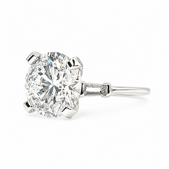 Ring 6.06ct Round Lab Grown Diamond IGI Report: 752548950 VVS2 E  .13ctw Baguette Diamonds  950pt sz6 124010178