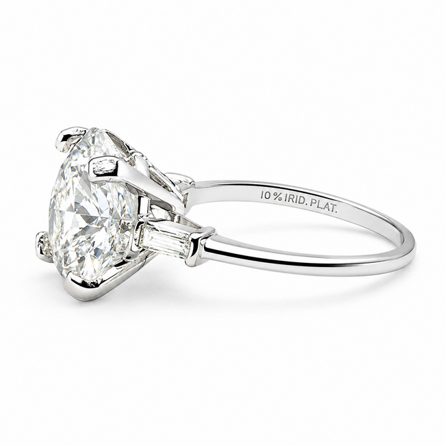 Ring 6.06ct Round Lab Grown Diamond IGI Report: 752548950 VVS2 E  .13ctw Baguette Diamonds  950pt sz6 124010178