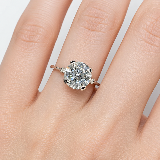 Ring 6.06ct Round Lab Grown Diamond IGI Report: 752548950 VVS2 E  .13ctw Baguette Diamonds  950pt sz6 124010178