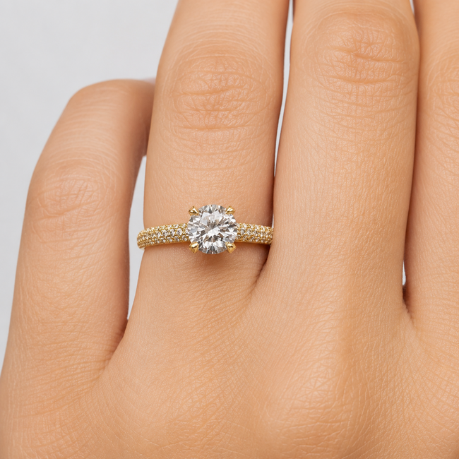 Ring Pave 1.2ct Round Lab Grown Diamond IGI Report: 773620490 VS1 D 1ctw Near Colorless Diamonds 18ky Sz6 3.2g 125120062