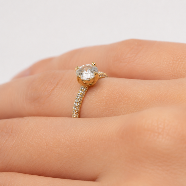 Ring Pave 1.2ct Round Lab Grown Diamond IGI Report: 773620490 VS1 D 1ctw Near Colorless Diamonds 18ky Sz6 3.2g 125120062