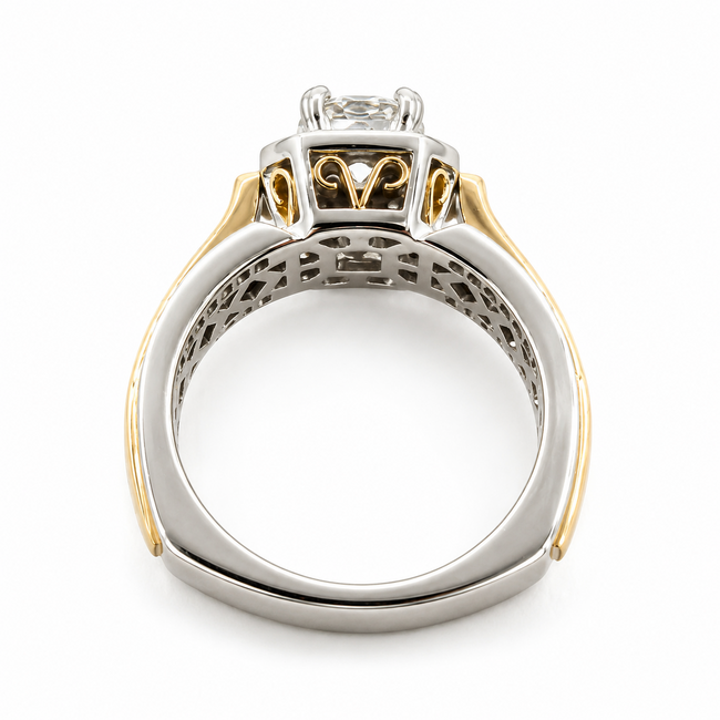 Ring Engagement Square Halo 1.09ct Round Lab Grown Diamond IGI Report: 715503689 VVS2 E 1ctw Diamonds 14ktt 5.3mm Sz6.5 8.6g 126038044