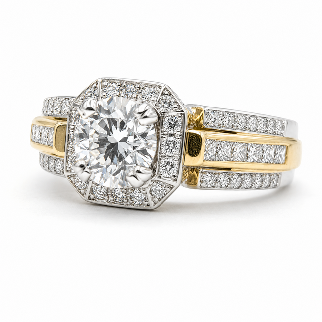 Ring Engagement Square Halo 1.09ct Round Lab Grown Diamond IGI Report: 715503689 VVS2 E 1ctw Diamonds 14ktt 5.3mm Sz6.5 8.6g 126038044