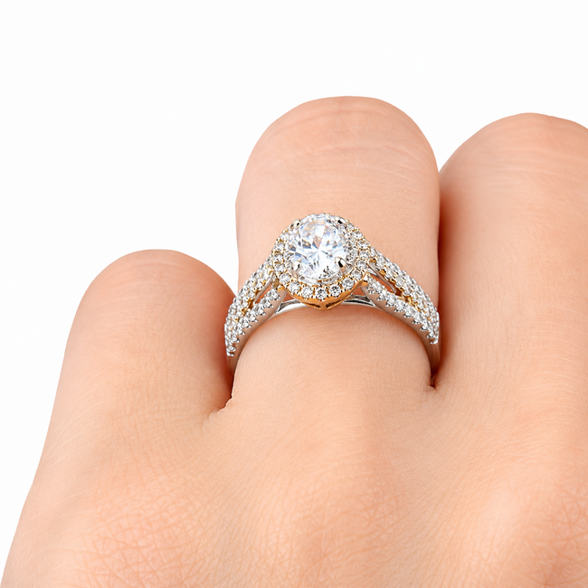 Ring Double Halo Split Shank 1.1ct Round Lab Grown Diamond IGI Report: 708581835 VVS2 D 1ctw Near Colorless Diamonds 14ktt 10mm Sz7 4.9g 125120025