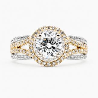 Ring Double Halo Split Shank 1.1ct Round Lab Grown Diamond IGI Report: 708581835 VVS2 D 1ctw Near Colorless Diamonds 14ktt 10mm Sz7 4.9g 125120025