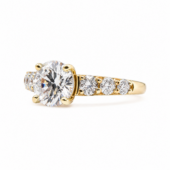 Ring Engagement Graduated 2.03ct Round Lab Grown Diamond IGI Report: 768605715 VS2 F 1.5ctw Diamonds 14ky 3.5mm Sz6 4.26g 126038006