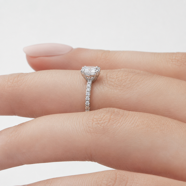 Ring Engagement Cathedral 1.1ct Round Lab Grown Diamond IGI Report: 718507344 VVS2 D .33ctw Diamonds 14kw 2mm Sz6.25 1.81g 125100047