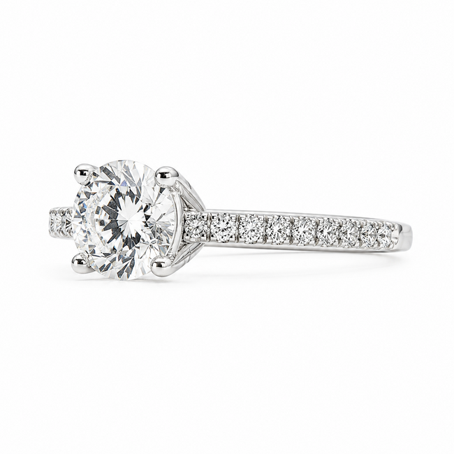 Ring Engagement Cathedral 1.1ct Round Lab Grown Diamond IGI Report: 718507344 VVS2 D .33ctw Diamonds 14kw 2mm Sz6.25 1.81g 125100047