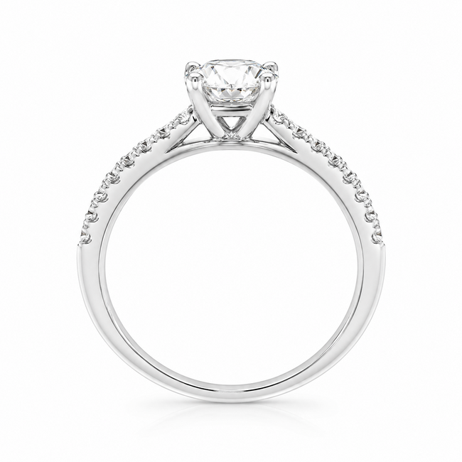 Ring Engagement Cathedral 1.1ct Round Lab Grown Diamond IGI Report: 718507344 VVS2 D .33ctw Diamonds 14kw 2mm Sz6.25 1.81g 125100047