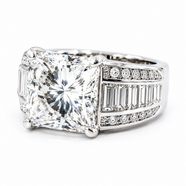 Ring 7.04ct Cushion Lab Grown Diamond IGI Report: 736504385 VS1 E 2.5ctw Diamonds 18kw 10mm Sz7.5 14.15g 126038038