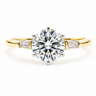 Ring  1.08ct Round Lab Grown Diamond IGI Report: 756535161 VVS2 E .08ctw Baguette Diamonds 14ky Sz7 123120104