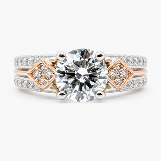 Ring Split Shank Milgrain 1.5ct Round Lab Grown Diamond IGI Report: 772612664 VS1 F .34ctw Near Colorless Diamonds 14ktt 5.3mm Sz6.5 5.5g 125120054
