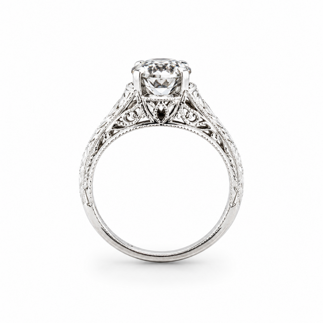 Ring Filigree Vintage 1.47ct Round Lab Grown Diamond IGI: 647423046  Platinum Sz7.75 4.6g 126020003