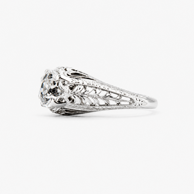Ring Filigree Vintage 1.47ct Round Lab Grown Diamond IGI: 647423046  Platinum Sz7.75 4.6g 126020003