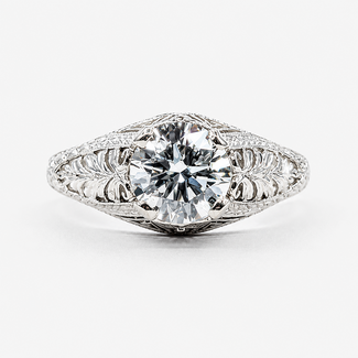 Ring Filigree Vintage 1.47ct Round Lab Grown Diamond IGI: 647423046  Platinum Sz7.75 4.6g 126020003