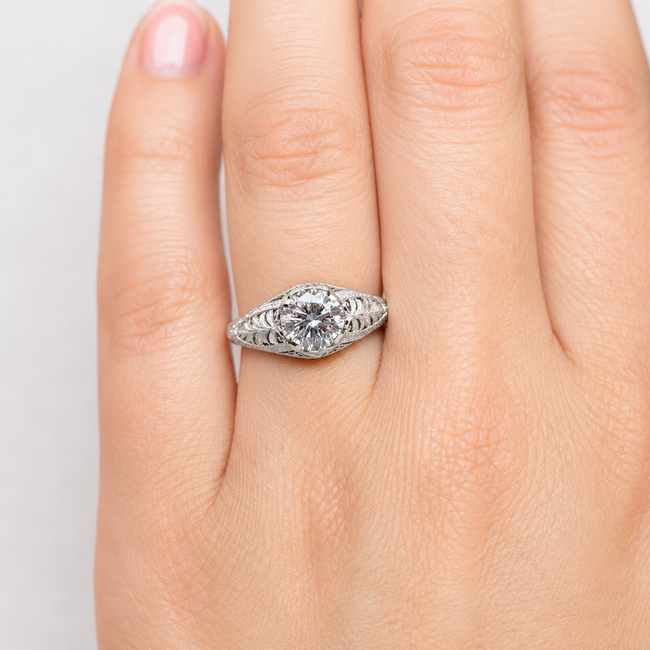 Ring Filigree Vintage 1.47ct Round Lab Grown Diamond IGI: 647423046  Platinum Sz7.75 4.6g 126020003