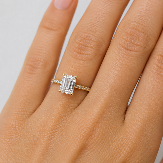 Ring Engagement 1.54ct Emerald Lab Grown Diamond IGI: LG642451096 0.15ctw Diamonds 14ky 2.2mm Sz6 2.55g 126038024