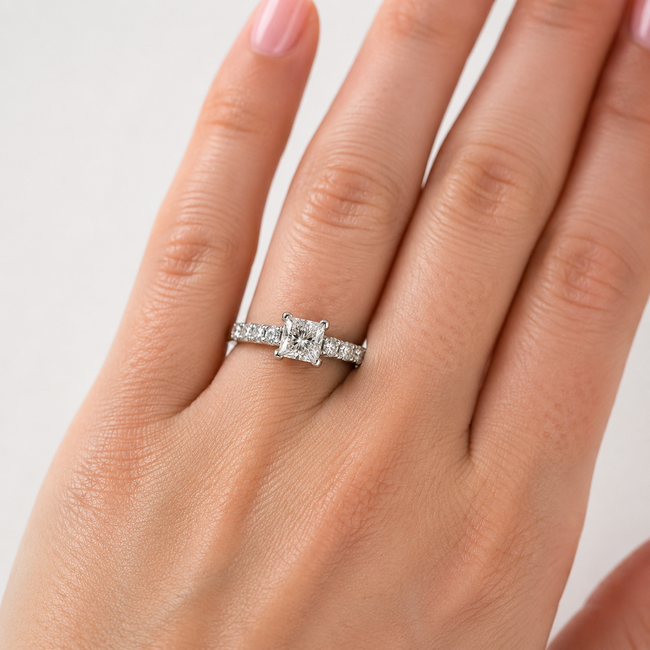 Ring Cathedral 1.03ct Princess Lab Grown Diamond IGI: 756593640 0.5ctw Near Colorless Diamonds 14kw Sz5 4g 125120069
