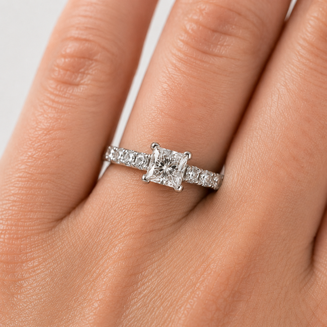 Ring Cathedral 1.03ct Princess Lab Grown Diamond IGI: 756593640 0.5ctw Near Colorless Diamonds 14kw Sz5 4g 125120069