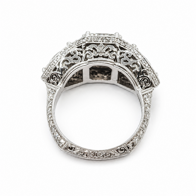 Ring Halo Filigree 2.51ct Cushion Lab Grown Diamond 1.82ctw Pear Lab Grown Diamond 1ctw Near Colorless Diamonds 18kw 12mm Sz7 7.65g 125120032