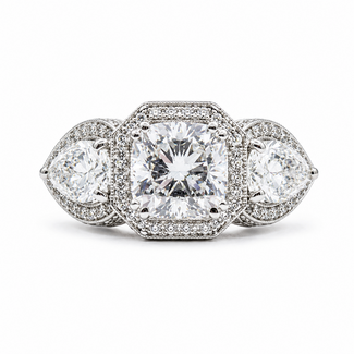 Ring Halo Filigree 2.51ct Cushion Lab Grown Diamond 1.82ctw Pear Lab Grown Diamond 1ctw Near Colorless Diamonds 18kw 12mm Sz7 7.65g 125120032